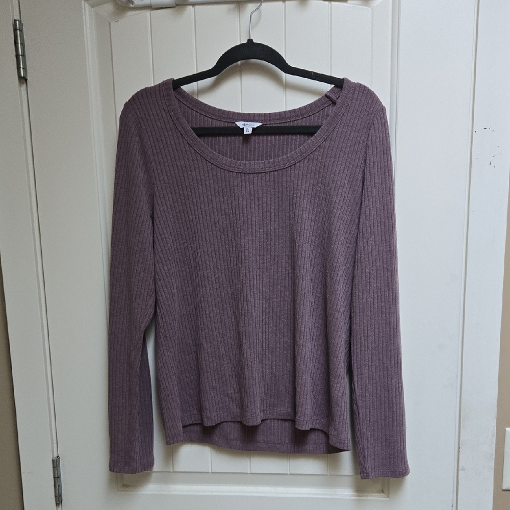 Reitmans Women's XLRibbed Scoop Neck Long Sleeve Top - Mauve Purple